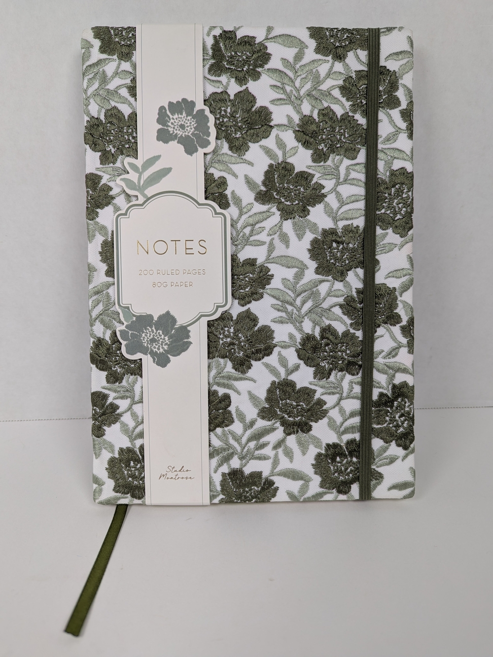 Studio Montrose Floral Hardcover Notebook Journal Green White 200 Ruled Pgs NWT
